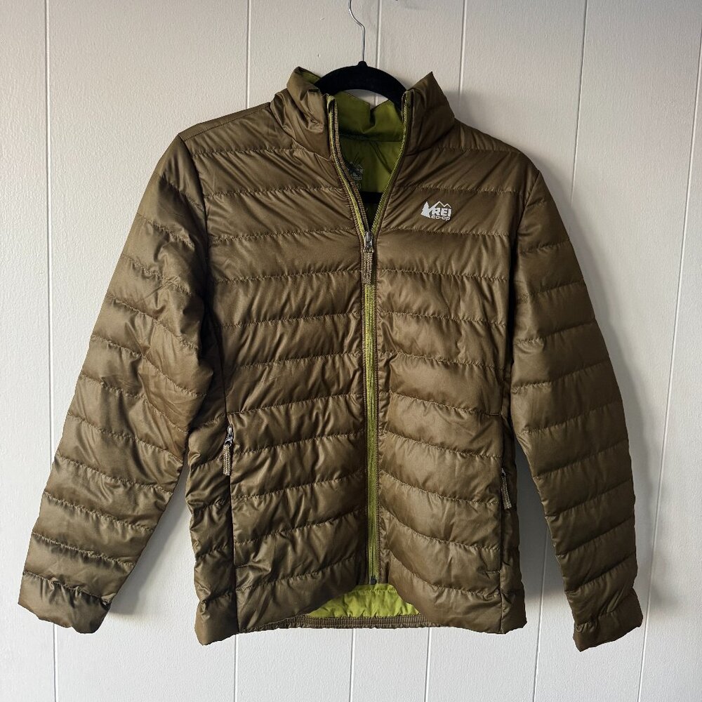 REI Co-op Puffy Jacket Kids Size L 14–16 Olive Green Lightweight Insulated Coat